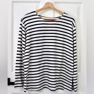 J Jill navy and white striped long sleeve top nautical preppy classic tailored